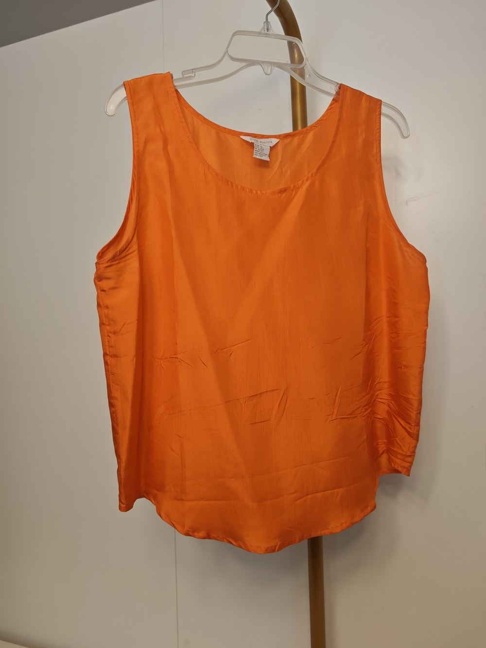Preppy Bold Layering Orange 100% Silk Sleeveless Satin Tank Top Size Large